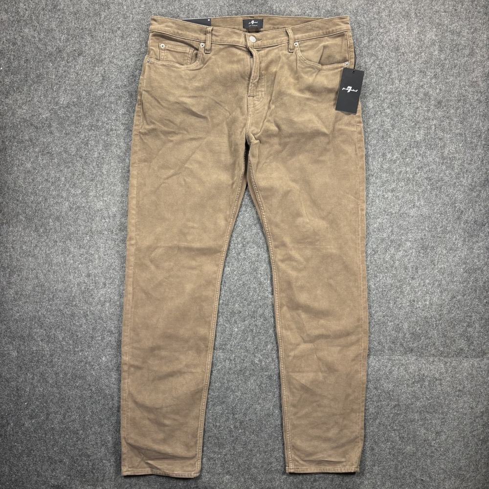 7 For All Mankind Slimmy Slim Straight Leg Pants Mens 36 x 33 Brown Tan New $198